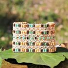 Bracelet fantaisie de luxe beige et turquoise, bracelet manchette