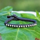 bracelet cuir et argent femme 15 perles noir - MIA Provence