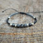 Bracelet homme ajustable en labradorite et perles en argent pierres naturelles