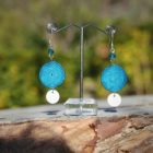 boucle d'oreille ronde plate bleue Boucles d'oreilles faites main
